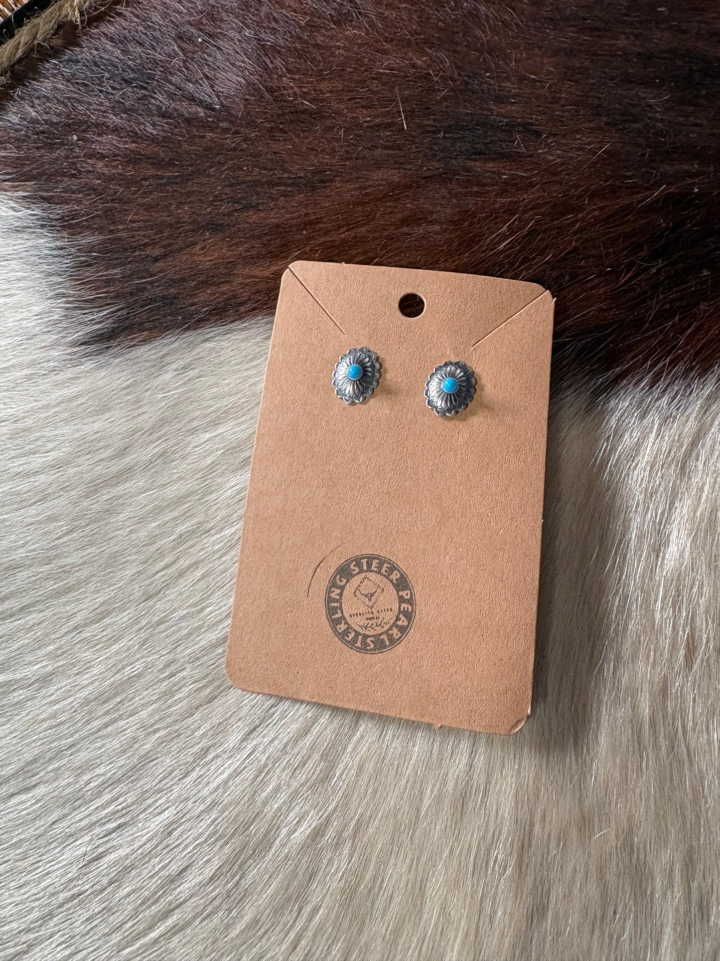 Sterling Silver Concho Earrings With Turquoise