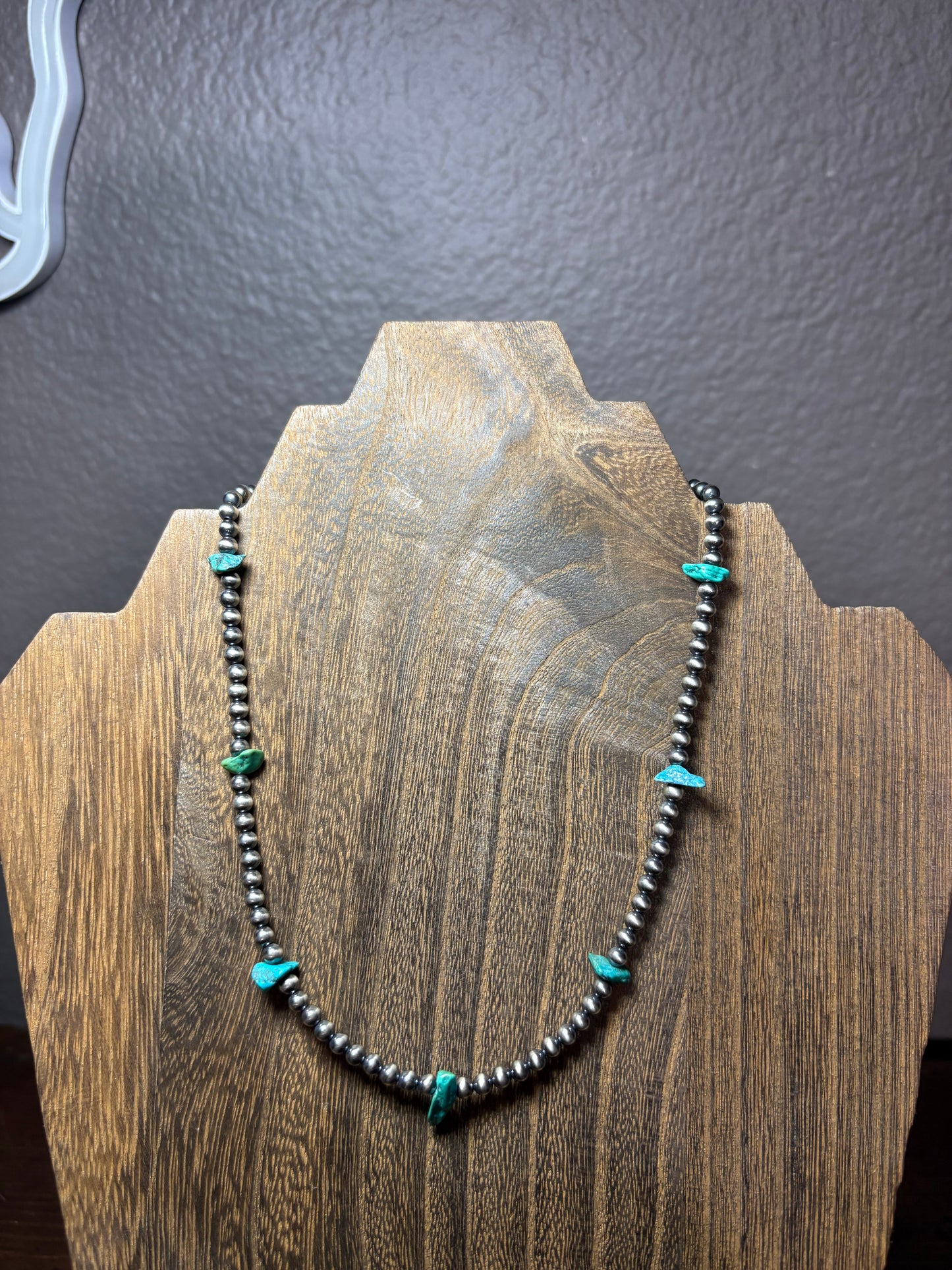 Turquoise Chip and Sterling Silver Pearl Necklace