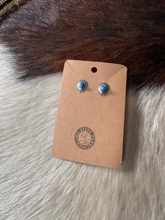 Sterling Silver Concho Earrings With Turquoise