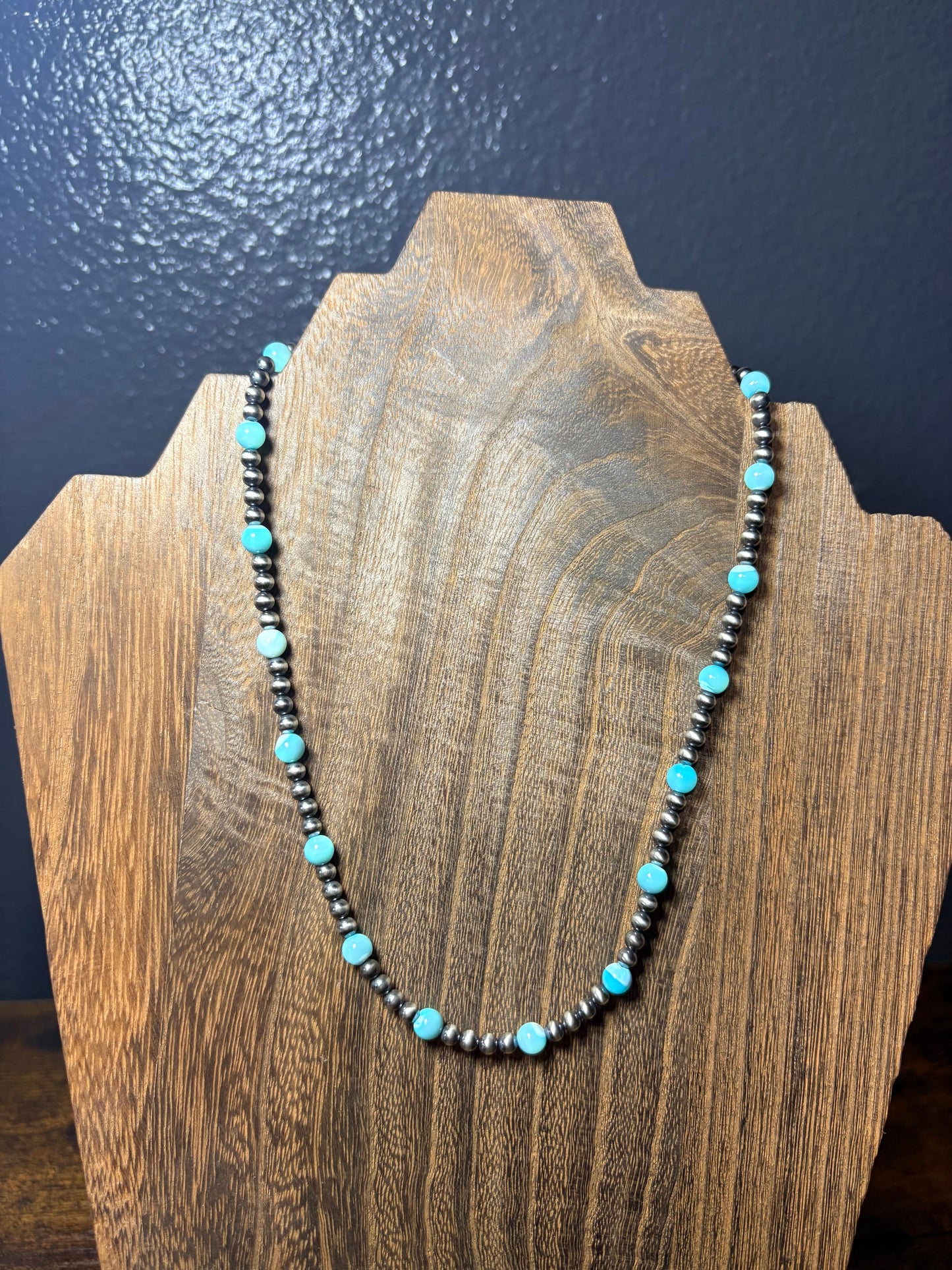 Blue Opal & Sterling Silver Pearl Necklace